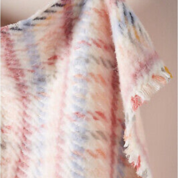Anthropologie Wool Pink Plaid Gingham Wool Fringe Scarf - Picture 2 of 8